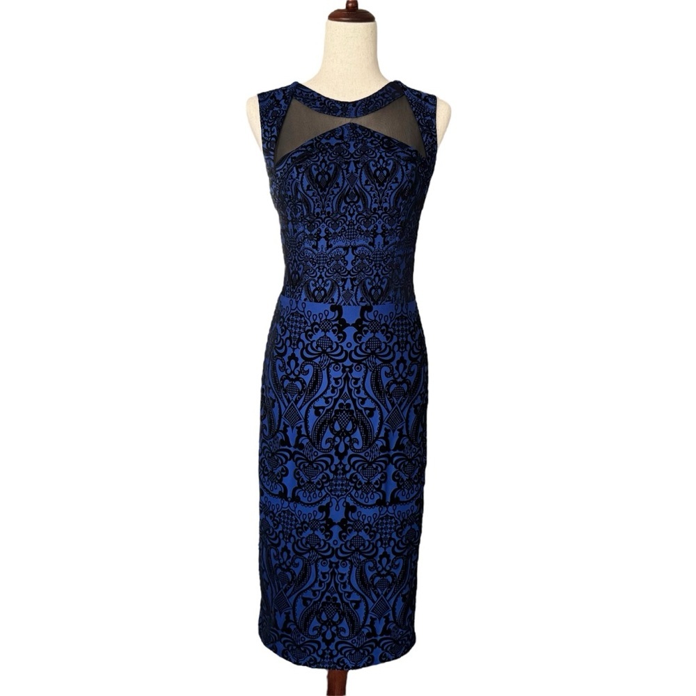 eci Y2K velvet burnout blue‎ black Sleeveless midi Dress elegant sheath goth